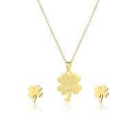 Sieraden Sets, Stud Oorbel & halsketting, 304 roestvrij staal, Four Leaf Clover, 2 stuks & mode sieraden & voor vrouw, gouden, Lengte Ca 17.72 inch, Verkocht door Stel