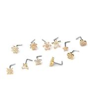 Bijoux de Piercing nez en acier inoxydable, Acier inoxydable 304, avec laiton, Placage, 12 pièces & pavé de micro zircon, plus de couleurs à choisir, 0.80x7mm, Vendu par fixé