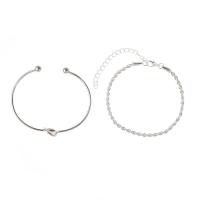 Pareja pulsera y brazalete, aleación de zinc, Corazón, chapado en color de plata, 2 piezas & Ajustable & para mujer, plateado, libre de níquel, plomo & cadmio, longitud aproximado 18 cm, Vendido por Set