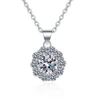 Collier en laiton cubique Zircon Micro Pave, Fleur de prunier, Plaqué de platine, chaîne ovale & pavé de micro zircon & pour femme, Longueur Environ 17.7 pouce, Vendu par PC