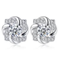 Strass Earring, Cupronikkel, Four Leaf Clover, geplatineerd, voor vrouw & met strass, 9x9mm, Verkocht door pair