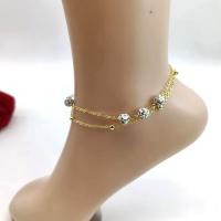 Sinc Alloy Anklet, Ciseal Dúbailte & do bhean & le rhinestone, órga, nicil, luaidhe & caidmiam saor in aisce, Fad Thart 8.27 Inse, Díolta De réir PC