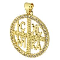 Cubic Zirconia Micro Pave Brass Pendant Round gold color plated fashion jewelry & DIY & micro pave cubic zirconia golden Approx 3mm Sold By PC