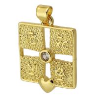 Messing hanger met micro-paved kubieke zirconia's, Square, gold plated, mode sieraden & DIY & micro pave zirconia, gouden, 19x24x2.50mm, Gat:Ca 3mm, Verkocht door PC