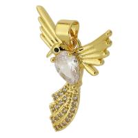 Messing hanger met micro-paved kubieke zirconia's, Vogel, gold plated, mode sieraden & DIY & micro pave zirconia, gouden, 18x24x4mm, Gat:Ca 4mm, Verkocht door PC