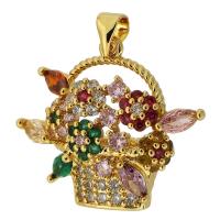 Cubique Pendentif en laiton zircon pavent, Placage de couleur d'or, bijoux de mode & DIY & pavé de micro zircon, multicolore, 28x24x13mm, Trou:Environ 3mm, Vendu par PC