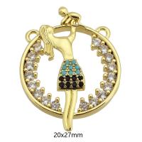 Messing hanger met micro-paved kubieke zirconia's, Ronde, gold plated, mode sieraden & DIY & micro pave zirconia & dubbel-gat, multi-gekleurde, 20x27x4mm, Gat:Ca 2mm, Verkocht door PC