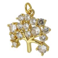 Cubique Pendentif en laiton zircon pavent, arbre, Placage de couleur d'or, bijoux de mode & DIY & pavé de micro zircon, doré, 21x20x4mm, Trou:Environ 3mm, Vendu par PC