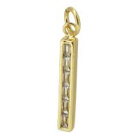 Cubique Pendentif en laiton zircon pavent, rectangle, Placage de couleur d'or, bijoux de mode & DIY & pavé de micro zircon, doré, 3x20x2mm, Trou:Environ 3mm, Vendu par PC