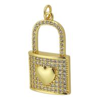 Messing hanger met micro-paved kubieke zirconia's, Slot, gold plated, mode sieraden & DIY & micro pave zirconia, gouden, 16x27x4mm, Gat:Ca 3mm, Verkocht door PC