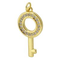 Messing hanger met micro-paved kubieke zirconia's, Sleutel, gold plated, mode sieraden & DIY & micro pave zirconia, gouden, 14x28x2mm, Gat:Ca 3mm, Verkocht door PC