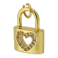 Cubic Zirconia Micro Pave Brass Pendant Lock gold color plated fashion jewelry & DIY & micro pave cubic zirconia golden Approx 3mm Sold By PC