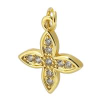 Terningformet Zirkon Micro Pave Messing vedhæng, Flower, guldfarve belagt, mode smykker & du kan DIY & Micro Pave cubic zirconia, gylden, 15x18x2mm, Hole:Ca. 3mm, Solgt af PC