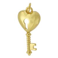 Brass Heart Riipukset, Messinki, Avain, kullan väri kullattu, muoti korut & tee-se-itse, kultainen, 12x25x4mm, Reikä:N. 3mm, Myymät PC