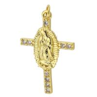 Kubik Zirkonium mikro bana Mässing hängande, Cross, guldfärg pläterade, mode smycken & DIY & micro bana cubic zirconia, fler färger för val, 18x28x3mm, Hål:Ca 3mm, Säljs av PC