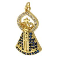 Cubique Pendentif en laiton zircon pavent, Placage de couleur d'or, bijoux de mode & DIY & pavé de micro zircon, deux couleurs différentes, 15x26x4mm, Trou:Environ 3mm, Vendu par PC