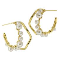 Messing oorbelknoppen, met Plastic Pearl, gold plated, mode sieraden & voor vrouw, twee verschillende gekleurde, 13x26x27mm, Verkocht door pair