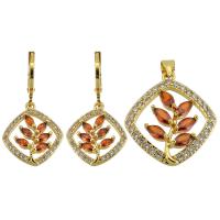 Micro zirconi Pave ottone Jewelry Set, Ciondolo & orecchino, placcato color oro, gioielli di moda & stili diversi per la scelta & Micro spianare cubic zirconia & per la donna, due diversi colori, Venduto da PC