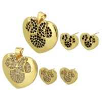 Micro cúbicos Circonia allanar sistemas de la joyería de cobre amarillo, Pendiente de stud & colgante, metal, chapado en color dorado, diferentes estilos para la opción & micro arcilla de zirconia cúbica & para mujer, más colores para la opción, agujero:aproximado 3mm, Vendido por UD