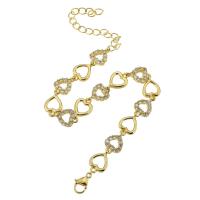 Bracelet cubique en laiton zircon pavent, Placage de couleur d'or, bijoux de mode & pavé de micro zircon & pour femme, protéger l'environnement, sans nickel, plomb et cadmium, 14*9*2.5mm,14*9*2mm, Longueur Environ 10 pouce, Vendu par PC