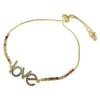 Cúbicos Circonia pulsera Latón Micro pavimenta, metal, Carta del alfabeto, chapado en color dorado, Joyería & micro arcilla de zirconia cúbica & para mujer, libre de níquel, plomo & cadmio, 26*12*2mm,2mm,1mm, longitud aproximado 10 Inch, Vendido por UD