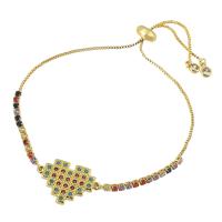 Cúbicos Circonia pulsera Latón Micro pavimenta, metal, Corazón, chapado en color dorado, Joyería & micro arcilla de zirconia cúbica & para mujer, libre de níquel, plomo & cadmio, 21*15*2mm,2mm,1mm, longitud aproximado 10 Inch, Vendido por UD