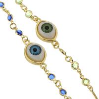 Mal pulsera ojo, metal, chapado en color dorado, Joyería & micro arcilla de zirconia cúbica & para mujer & esmalte, más colores para la opción, libre de níquel, plomo & cadmio, 23*12*6mm,10*5*2mm,1mm, longitud aproximado 10 Inch, Vendido por UD