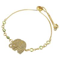 Cúbicos Circonia pulsera Latón Micro pavimenta, metal, Elefante, chapado en color dorado, Joyería & micro arcilla de zirconia cúbica & para mujer, libre de níquel, plomo & cadmio, 22*17*3mm,10*5*2mm,1mm, longitud aproximado 10 Inch, Vendido por UD