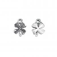 Zamak Clover Hanger, Zinc Alloy, Four Leaf Clover, antiek zilver plated, DIY, nikkel, lood en cadmium vrij, 14x10mm, Gat:Ca 1mm, Ca 100pC's/Bag, Verkocht door Bag