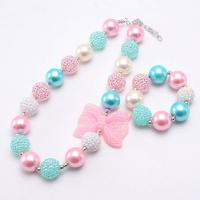 Kinderen sieraden set, Acryl, met Plastic Pearl & Zinc Alloy, met 2.36inch extender keten, handgemaakt, Meisje & mode sieraden & verschillende stijlen voor de keuze, 20mm,54*42mm,20mm, Lengte Ca 17.72 inch, Verkocht door Stel