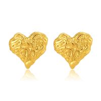 Brass Stud Earring Heart 18K gold plated fashion jewelry & for woman golden nickel lead & cadmium free Sold By Pair