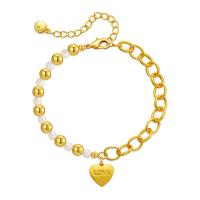 Messing Armbanden, met Plastic Pearl, met 2.36inch extender keten, 18K verguld, mode sieraden & voor vrouw, gouden, nikkel, lood en cadmium vrij, Lengte Ca 6.49 inch, Verkocht door PC