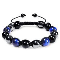 Schwarze Achat Armbänder, Tigerauge, mit Knotenschnur & schwarzer Stein & Schwarzer Achat, Einstellbar & Modeschmuck & unisex, 10mm, Länge ca. 7.5-11.8 ZollInch, verkauft von PC