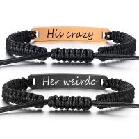 Mode créer Bracelets cordon de cire, Acier inoxydable 304, avec corde de cire, 2 pièces & avec le motif de lettre & pour le couple, plus de couleurs à choisir, Longueur Environ 7-10 pouce, Vendu par fixé