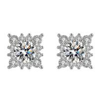 Messing oorbelknoppen, Sneeuwvlok, geplatineerd, voor vrouw & met strass, 7mm, Verkocht door pair