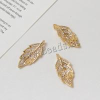 Messing vedhæng Fund, Leaf, ægte forgyldt, du kan DIY & Micro Pave cubic zirconia, gylden, nikkel, bly & cadmium fri, 11x25mm, Solgt af PC