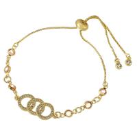 Bracelets en laiton, Placage de couleur d'or, bijoux de mode & pavé de micro zircon & pour femme, protéger l'environnement, sans nickel, plomb et cadmium, 25*10*2mm,10*5*2mm,1mm, Longueur Environ 10 pouce, Vendu par PC