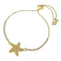 Pulseras de latón, metal, Estrella de Mar, chapado en color dorado, Joyería & micro arcilla de zirconia cúbica & para mujer, libre de níquel, plomo & cadmio, 23*16*2.5mm,2mm,1mm, longitud aproximado 10 Inch, Vendido por UD