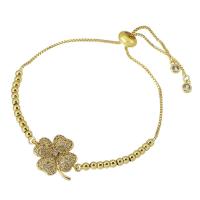 Messing Armbanden, Four Leaf Clover, gold plated, mode sieraden & micro pave zirconia & voor vrouw, nikkel, lood en cadmium vrij, 20*15*3mm,3mm,1mm, Lengte Ca 10 inch, Verkocht door PC