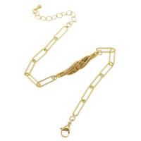 Pulseras de latón, metal, chapado en color dorado, Joyería & micro arcilla de zirconia cúbica & para mujer, libre de níquel, plomo & cadmio, 37*7*4mm,14*4.5*1mm, longitud aproximado 10 Inch, Vendido por UD