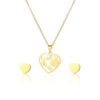 Fashion Stainless Steel Jewelry Sets Stud Earring & necklace 304 Stainless Steel Heart 2 pieces & fashion jewelry & for woman golden Length Approx 17.72 Inch Sold By Set