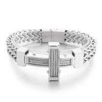 Roestvrij staal armbanden, 316L roestvrij staal, Oversteken, punk stijl & voor de mens, meer kleuren voor de keuze, 210x12mm, Verkocht door PC