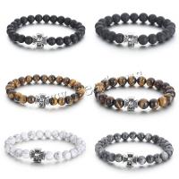 Gemstone Armbånd, Natursten, med 316L Stainless Steel, Skull, punk stil & forskellig størrelse for valg & for mennesket, flere farver til valg, 13x11mm, Længde Ca. 20 cm, Solgt af PC