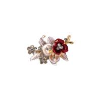 Zinc Alloy Brocher, Flower, guldfarve belagt, for kvinde & emalje & med rhinestone, nikkel, bly & cadmium fri, 56x32mm, Solgt af PC