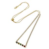 Collar de Latón, metal, chapado en color dorado, Joyería & micro arcilla de zirconia cúbica & para mujer, libre de níquel, plomo & cadmio, 32*5*4mm,3mm, longitud aproximado 26 Inch, Vendido por UD