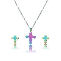 Conjuntos de joyería de acero inoxidable, Pendiente de stud & collar, acero inoxidable 304, 2 piezas & para mujer, multicolor, longitud aproximado 17.72 Inch, Vendido por Set