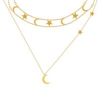 Collier de mode Multi couche, Acier titane, Lune et Etoile, Placage, bijoux de mode & styles différents pour le choix & pour femme, doré, Vendu par PC