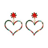 Zinc Alloy Drop Earrings Heart fashion jewelry & for woman & with rhinestone nickel lead & cadmium free Sold By Pair