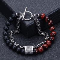 Pulseras de piedras preciosas, con acero inoxidable 304, Doble capa & diferentes materiales para la opción & para hombre, 8mm,14*12*9mm, longitud aproximado 7.5-8.3 Inch, Vendido por UD