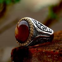 Acier titane bague, avec oeil de tigre, poli, Vintage & normes différentes pour le choix & pour homme, Taille:7-12, Vendu par PC